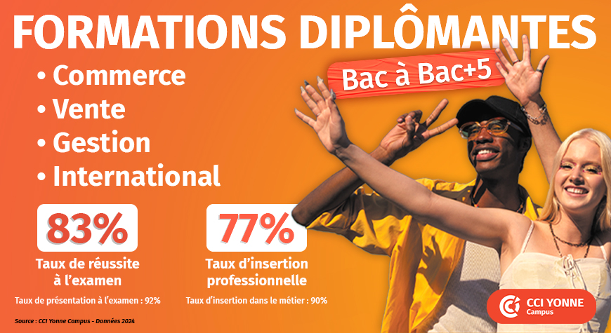 Formations diplomantes bac à bac+5 CCI yonne Campus, commerce, vente, gestion, international